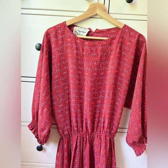 Neiman Marcus by Castleberry vintage dress midi red size S casual summer party - Picture 4 of 16